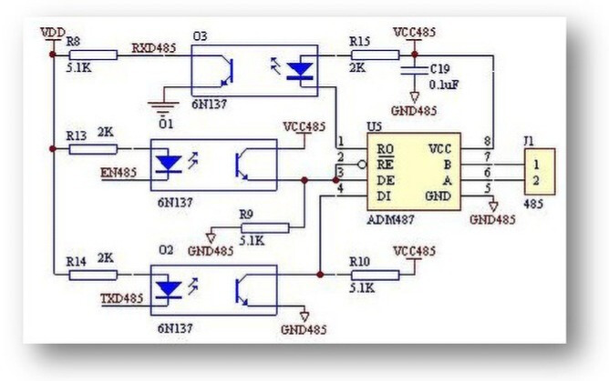 RS485電路及隔離技術：光電隔離RS485典型電路